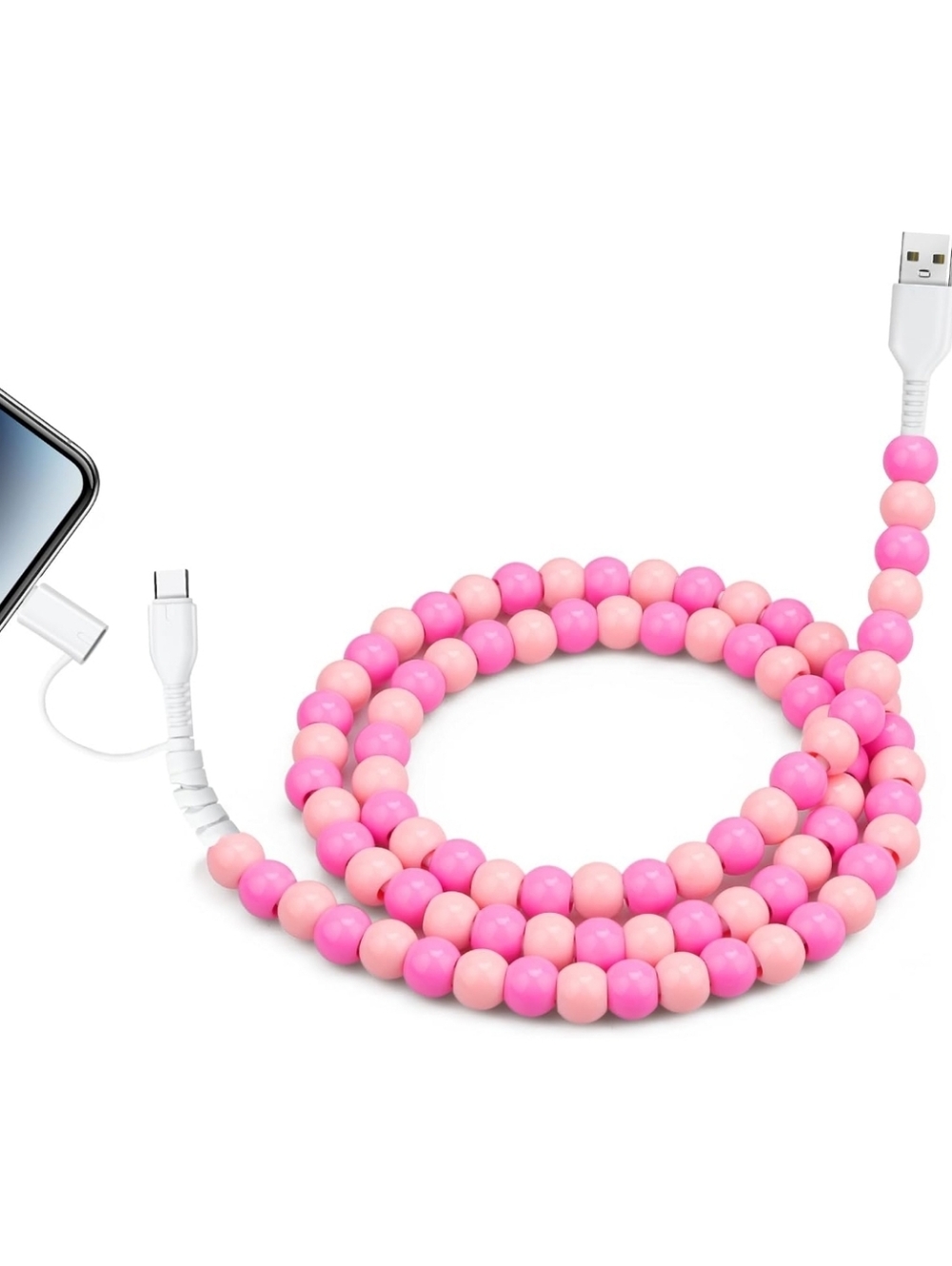 NWT. Pink and Peach Beaded USB Charging Cable 3.3ft